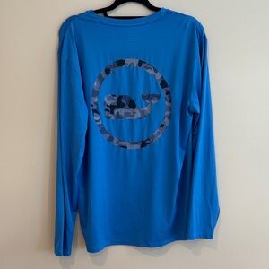 Vineyard Vines Blue Performance Long Sleeve Tee with Camo Whale